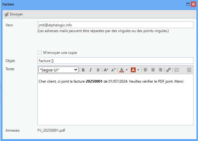 Remarque: la langue du message est déterminée par la langue du destinaire (fiche client) Remarque: la langue du message est déterminée par la langue du destinaire (fiche client)